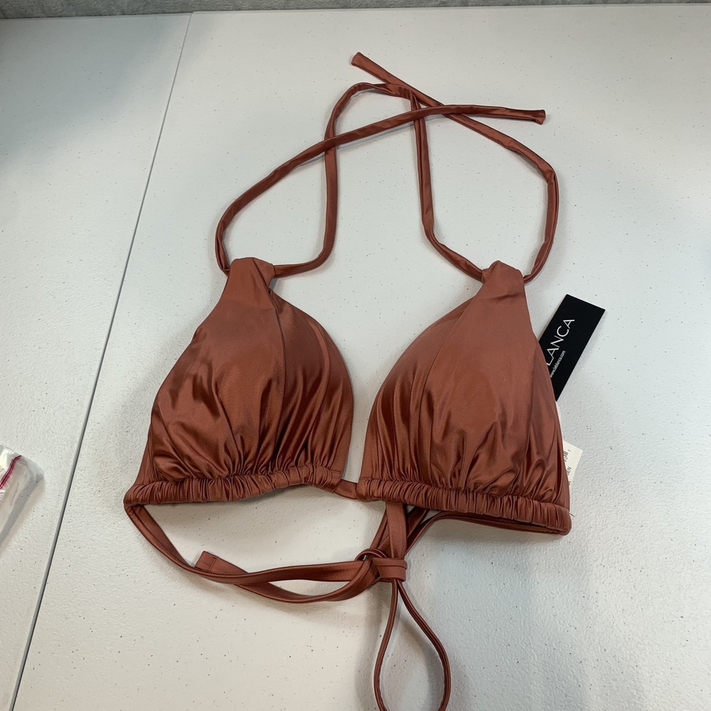 La Blanca Women's String Bikini‎ Swim Top 10 Sienna Earth Goddess Halter Copper
